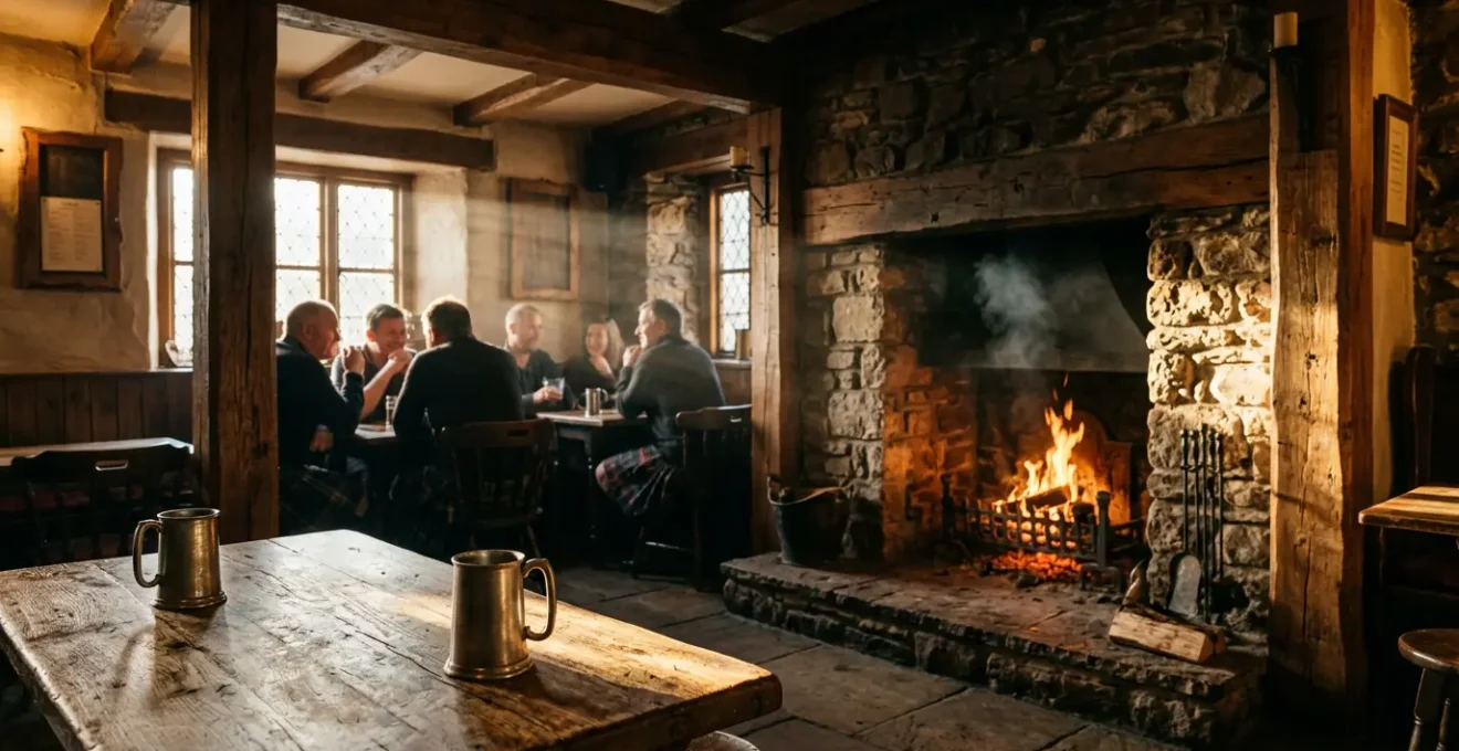 Warm Scottish highlands pub interior with local patrons