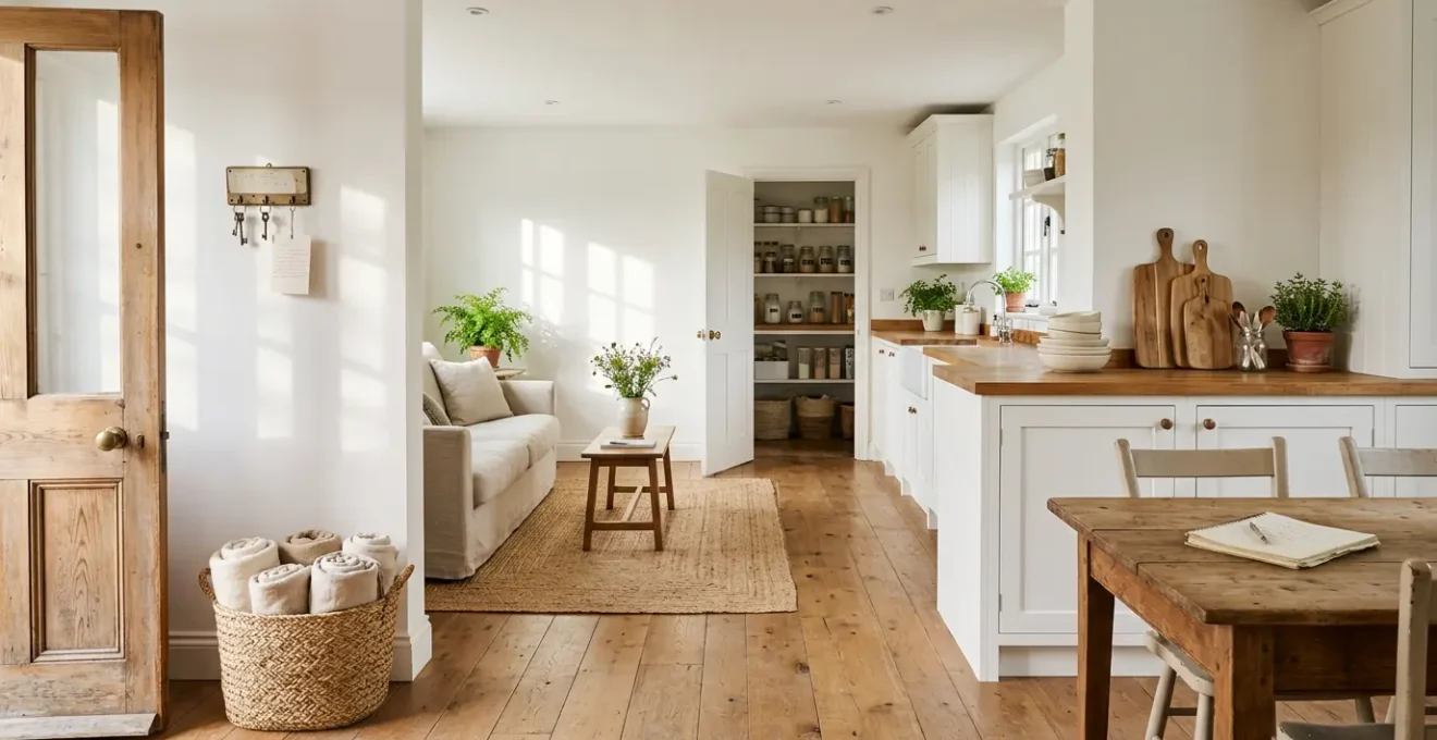 Comprehensive view of a well-prepared self-catering cottage interior with organized inventory items and checklist elements