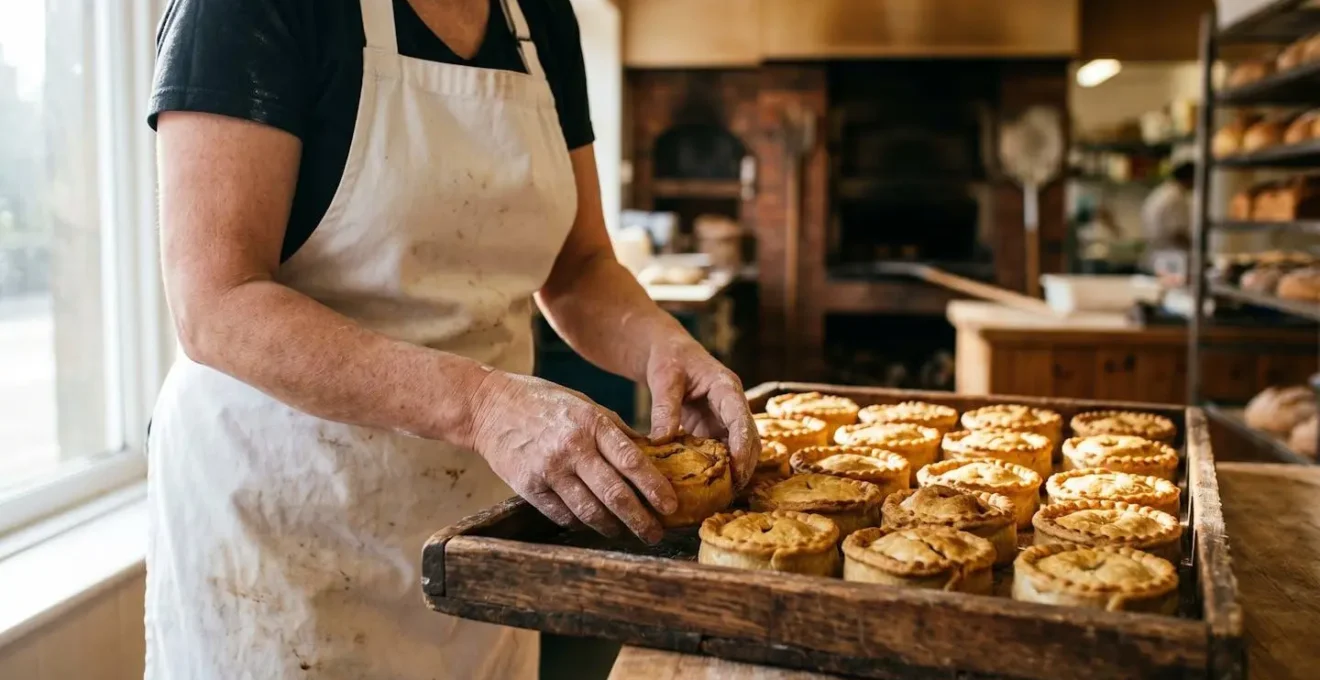 Traditional Scottish bakery storefront with award certificates and pie display