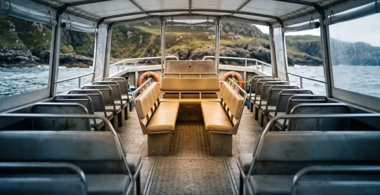 Cross-section view of tour boat showing optimal seating positions for stability