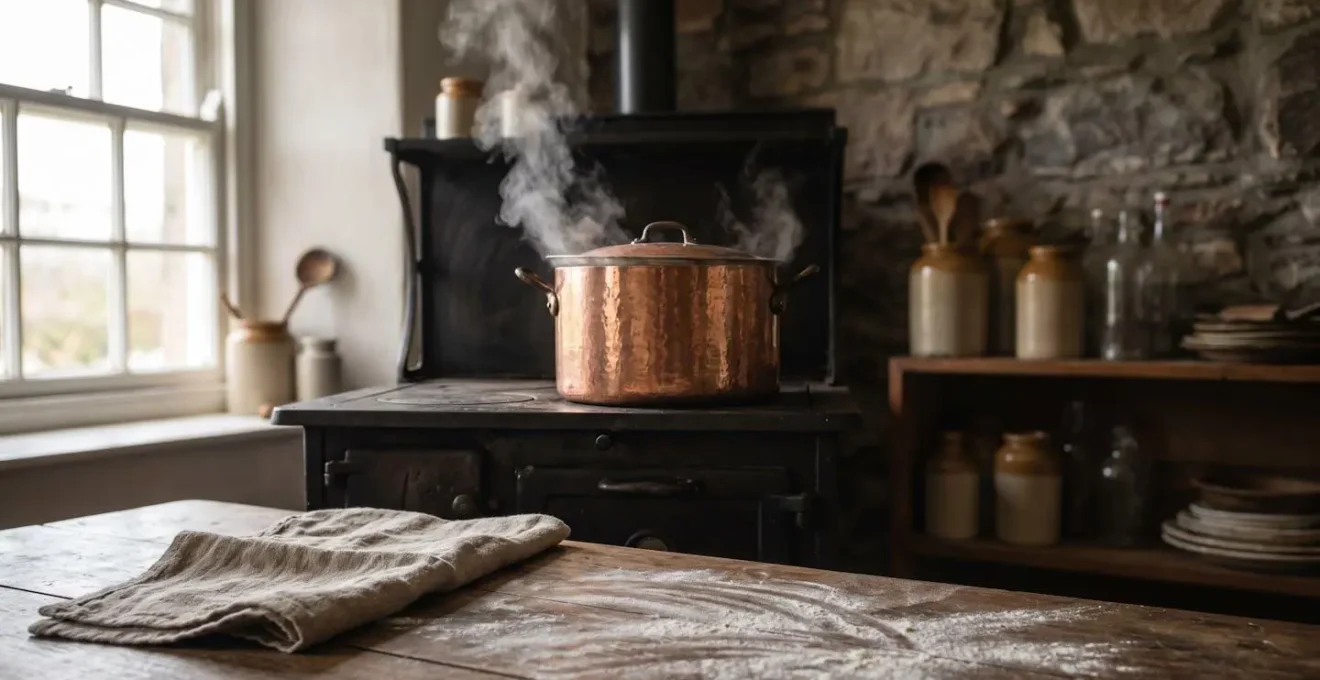 Traditional Scottish kitchen with steaming pot