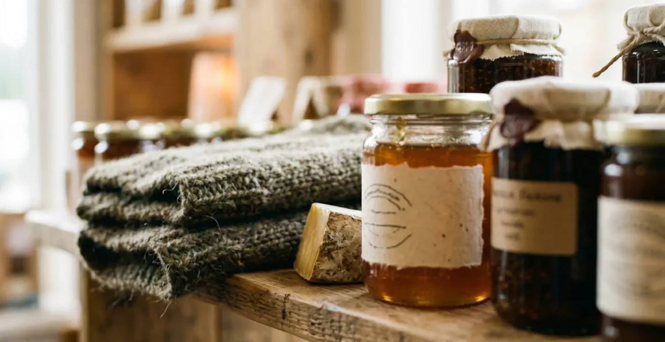 Interior of Highland community shop with local produce, handmade goods, and warm wooden shelves