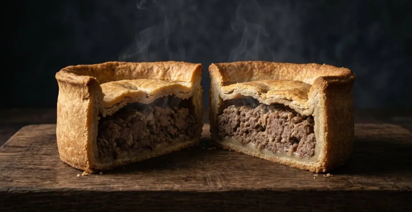 Cross-section view of a traditional Scotch pie showing its sturdy double crust construction